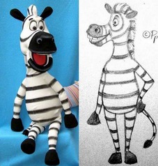 Zebra puppet (example of puppet from sketch).